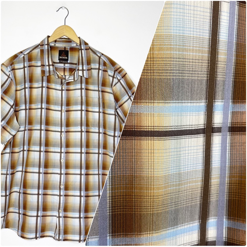 Prana Mens Plaid Short Sleeve Men's Shirt Size XXL